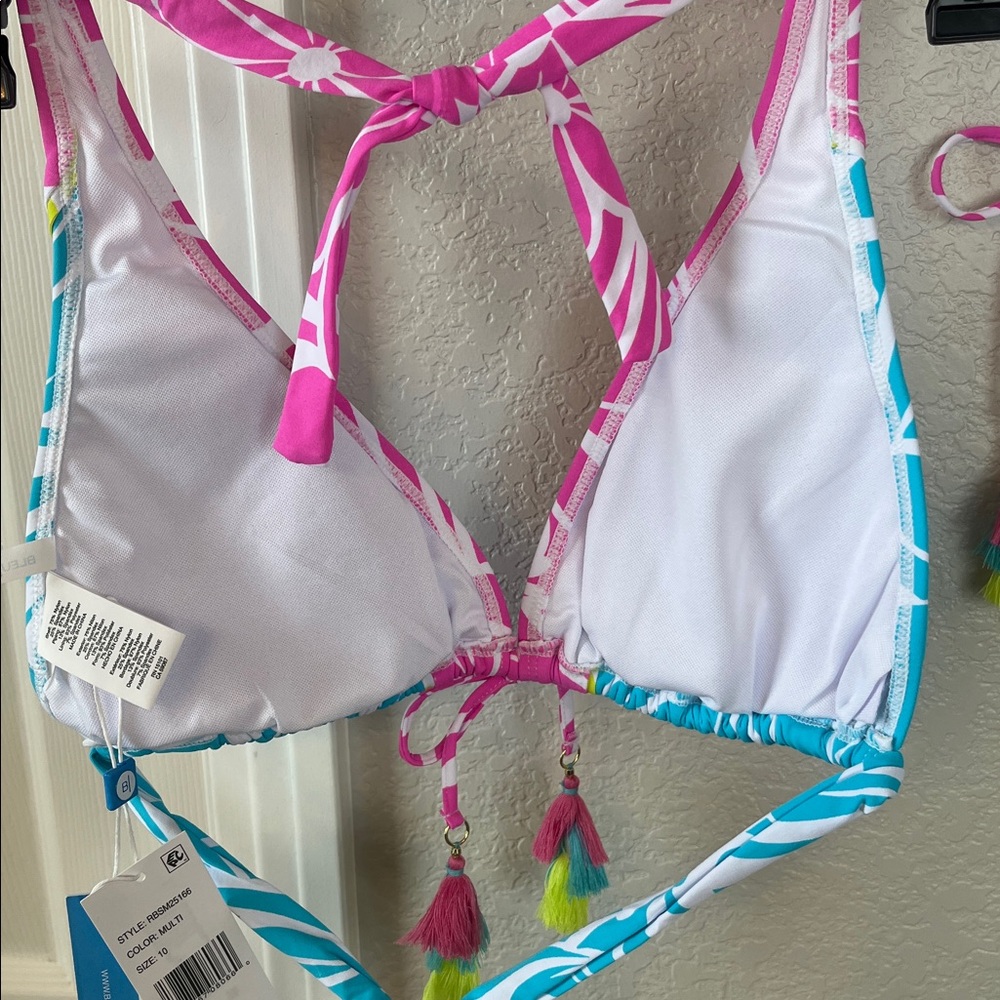 NWT Bleu Rod Beattie Pink Teal and Lime vibrant Poms 2 pc bikini set size 10 - Picture 9 of 13